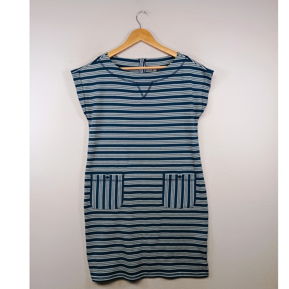 Nautical Coastal T by Talbots Womens Petite Small Blue White Striped Shift Dress